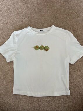 Princess Polly White Graphic Tee with Olives